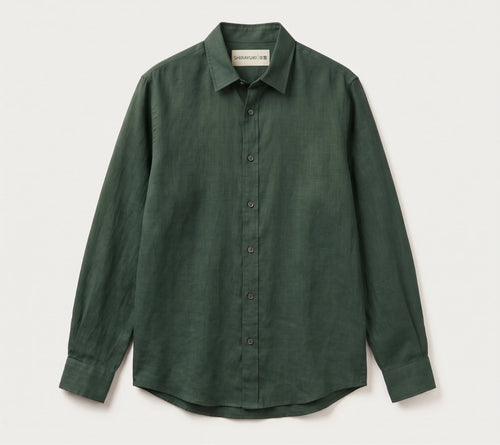 Kaze smart casual shirt in forest green, front view