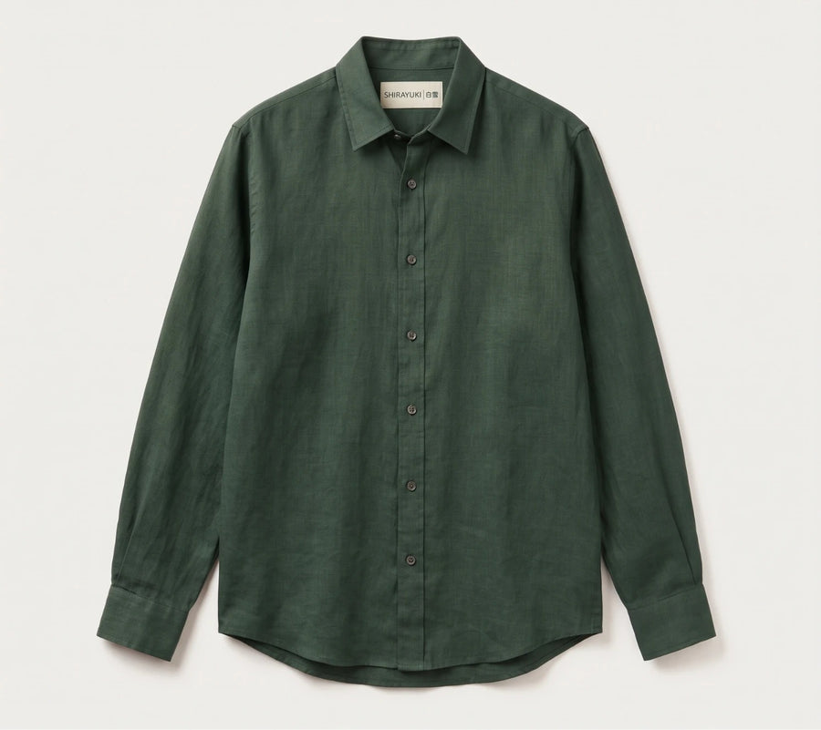 Kaze smart casual shirt in forest green, front view