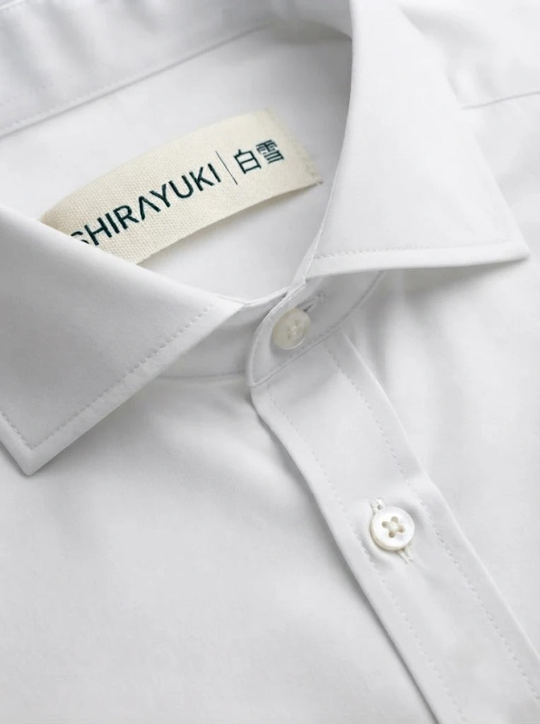 Kiyoshi shirt collar and Shirayuki neck label, close-up